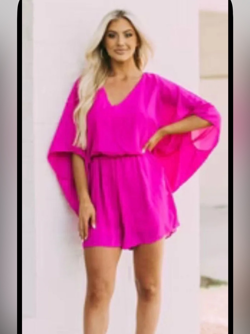 These Three Boutique Women's Fuchsia V-Neck Blouson Romper
